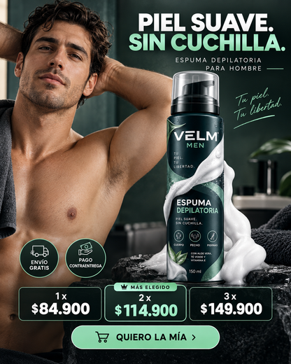 VELM MEN – Espuma Depilatoria para Hombre | Piel Suave Sin Cuchilla