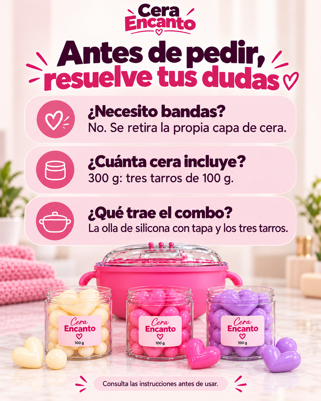 Kit de Depilación Profesional en Casa — Olla Calentadora + Cera española encanto🌸