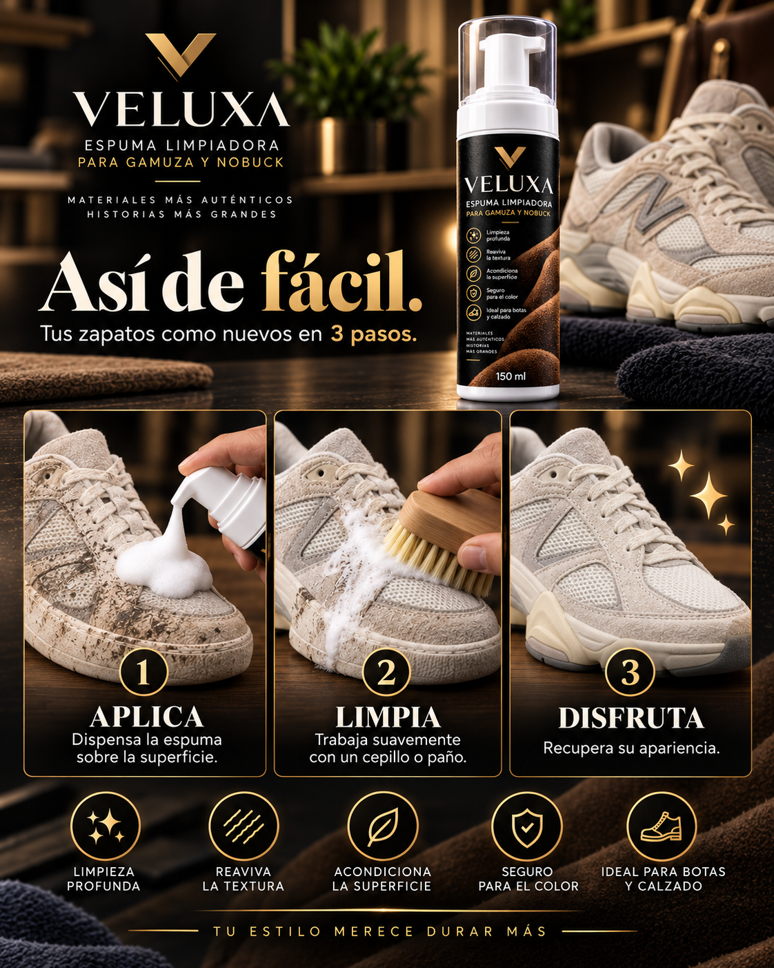 VELUXA – Renueva y Cuida tu Gamuza Como Nueva