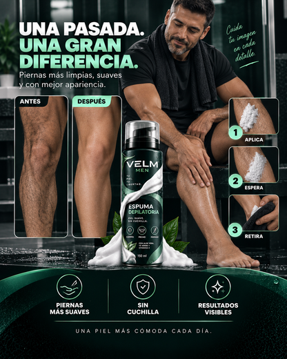 VELM MEN – Espuma Depilatoria para Hombre | Piel Suave Sin Cuchilla