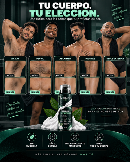 VELM MEN – Espuma Depilatoria para Hombre | Piel Suave Sin Cuchilla