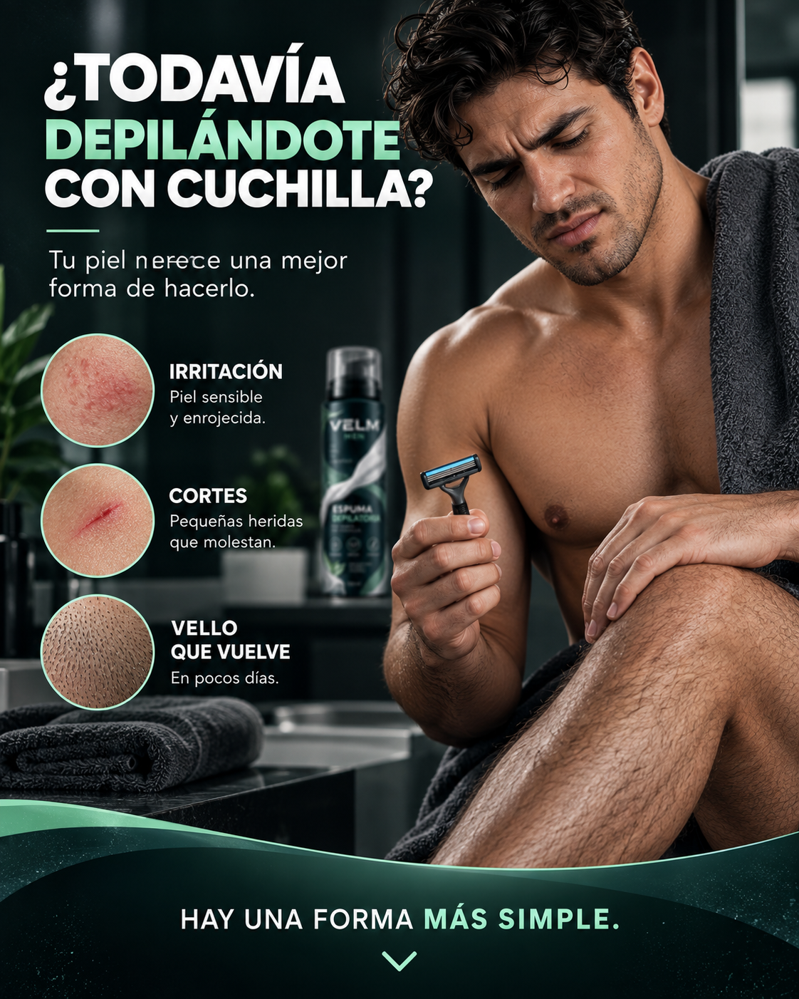 VELM MEN – Espuma Depilatoria para Hombre | Piel Suave Sin Cuchilla